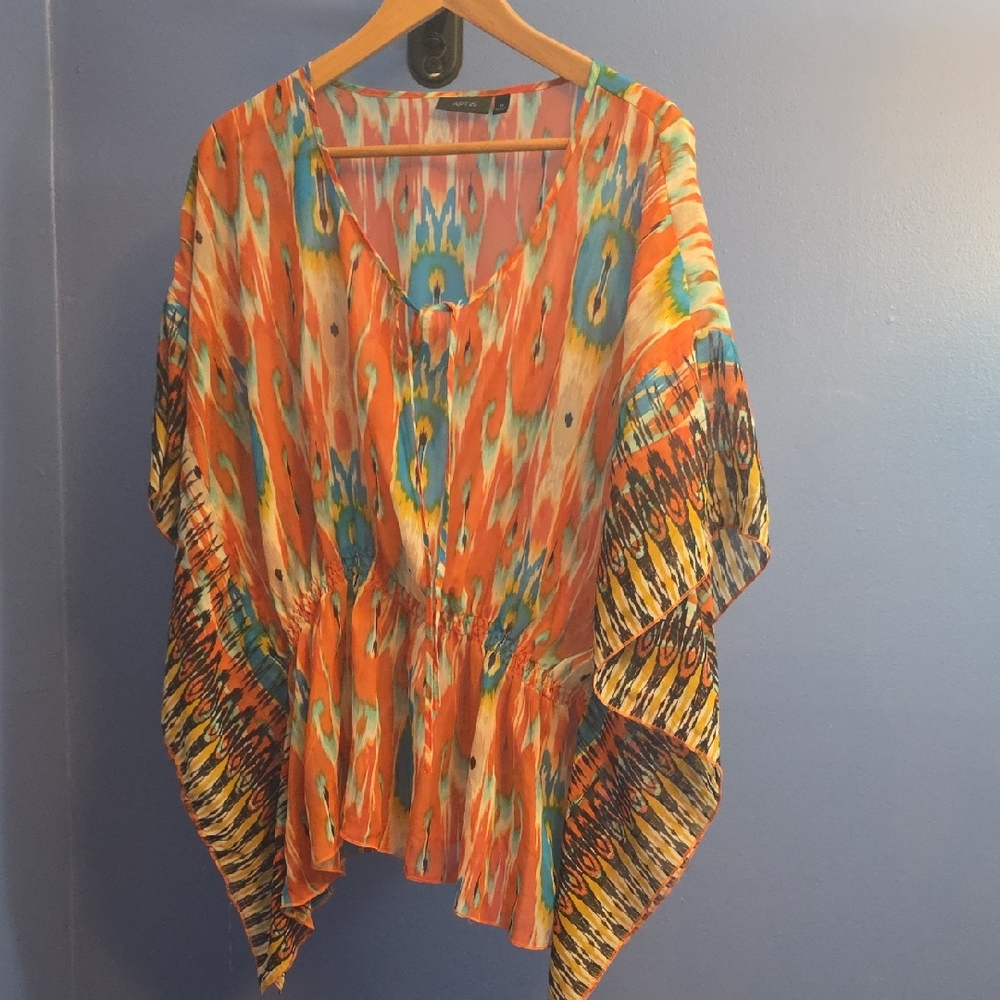 Apt. 9 Orange and Blue Patterned Blouse